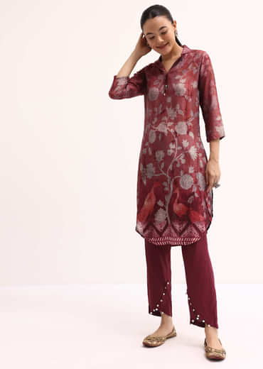 Brown Printed Cotton Kurta Pant