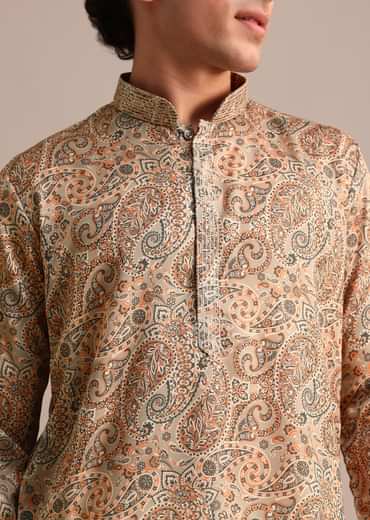 Brown Printed Mens Kurta Patiala Set