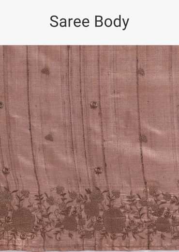 Brown Resham Work Tussar Saree With Unstitched Blouse