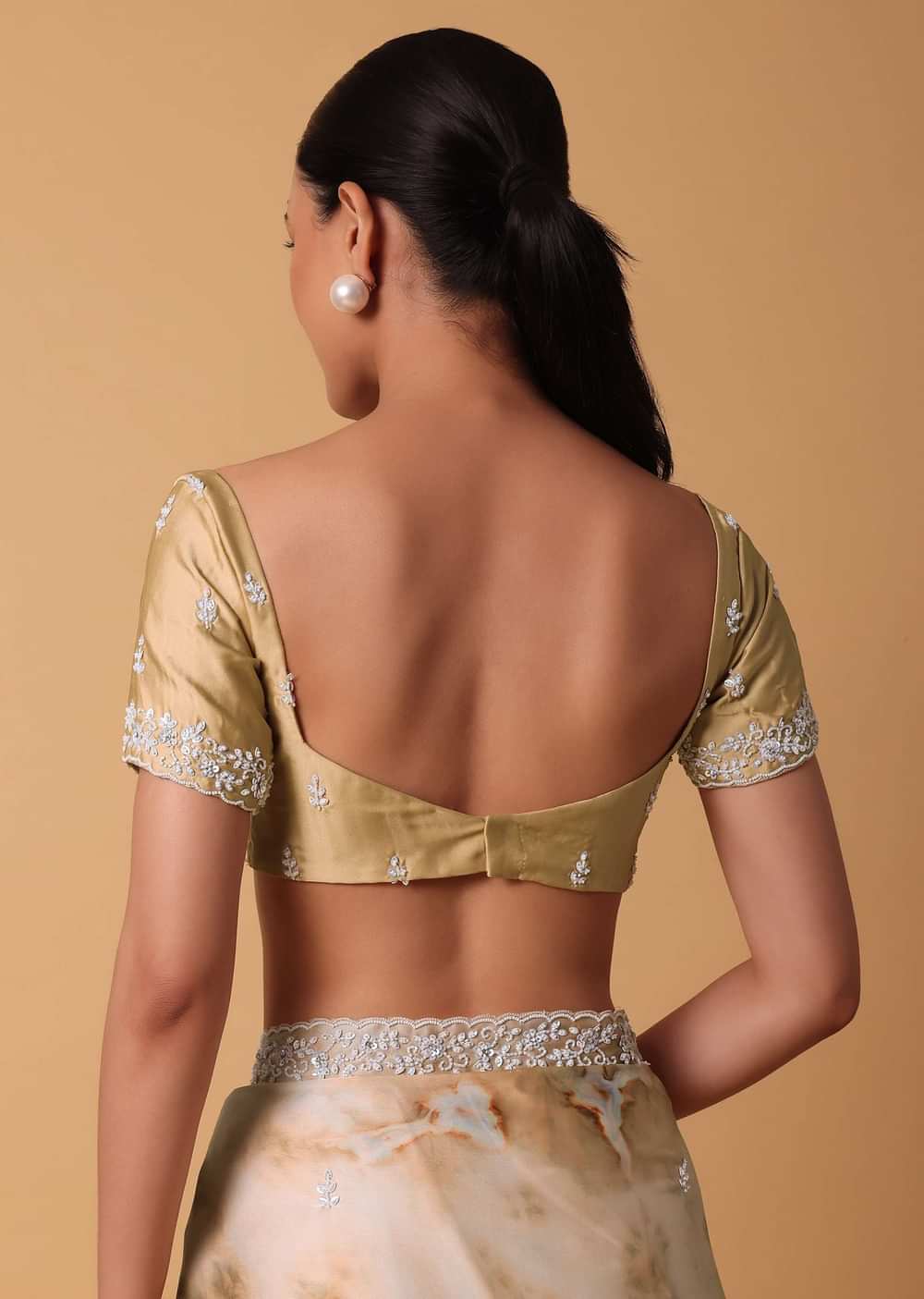 Brown Satin Marble Print Saree With Unstitched Blouse Piece