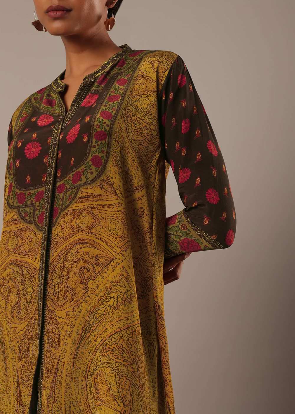 Brown Short Kurti Set With Printed Detail