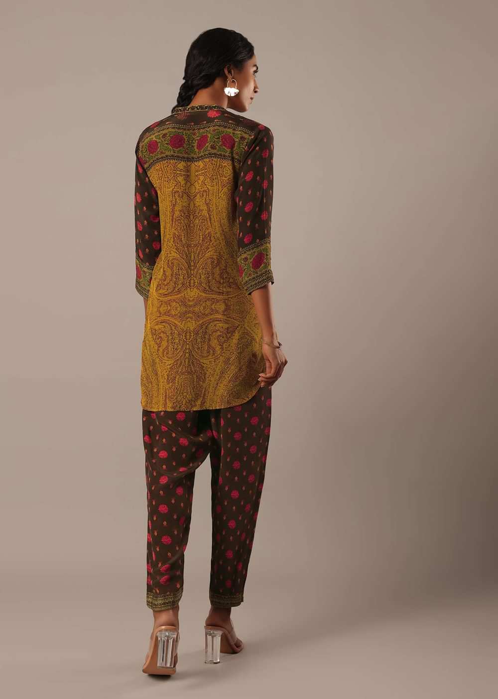Brown Short Kurti Set With Printed Detail
