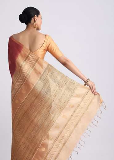 Brown Spun Silk Saree With Woven Butti Work