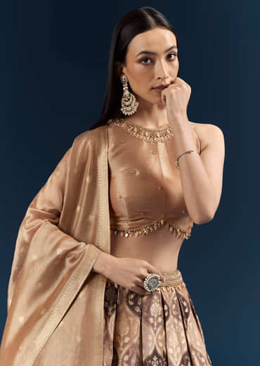 Brown Tussar Bridesmaid Lehenga With Heavy Embroidery