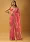 Bubblegum Pink Saree In Organza With Multi Colored Woven Floral Jaal And Moroccan Motifs On The Pallu