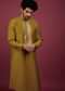 Yellow Silk Kurta Set In Leather Work On Yoke