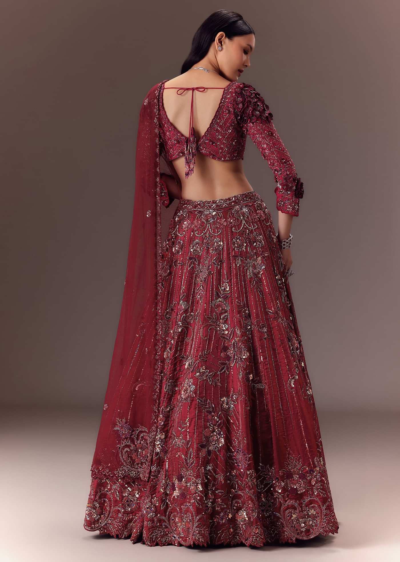 Burgandy Wine Organza Lehenga Set