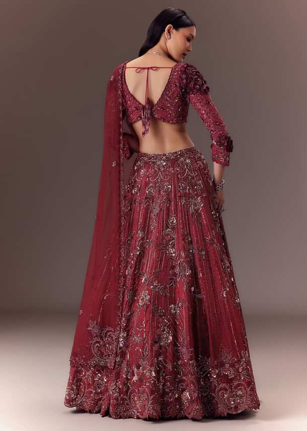 Burgandy Wine Organza Lehenga Set