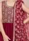 Burgundy Anarkali Suit In Raw Silk With Thread And Sequins Work In Floral Jaal On The Bodice Online - Kalki Fashion