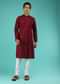Burgundy Kurta Set In Cotton With Self Thread Embroidered Moroccan Jaal