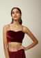 Burgundy Blouse Fabricated In Velvet With Spaghetti Straps And Sweetheart Neckline