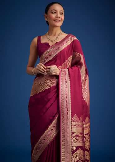 Burgundy Pink Dola Silk Saree With All Over Zari Work