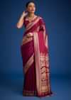 Burgundy Pink Dola Silk Saree With All Over Zari Work