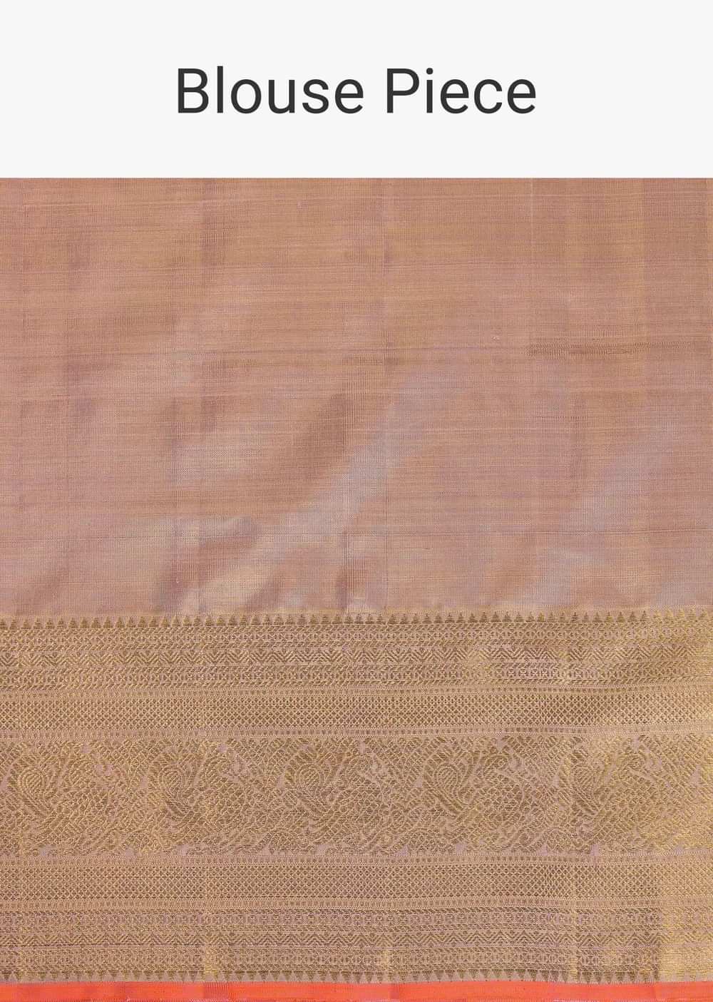 Lilac Purple Kanjivaram Saree In Pure Tissue Silk With 14gm Real Zari Weave And Unstitched Blouse