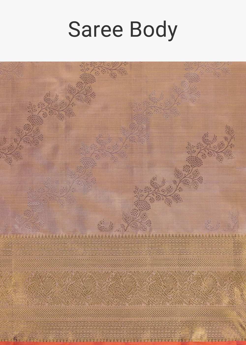 Lilac Purple Kanjivaram Saree In Pure Tissue Silk With 14gm Real Zari Weave And Unstitched Blouse