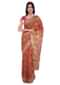 Burnt orange banarasi silk saree with magenta silk blouse piece only on Kalki