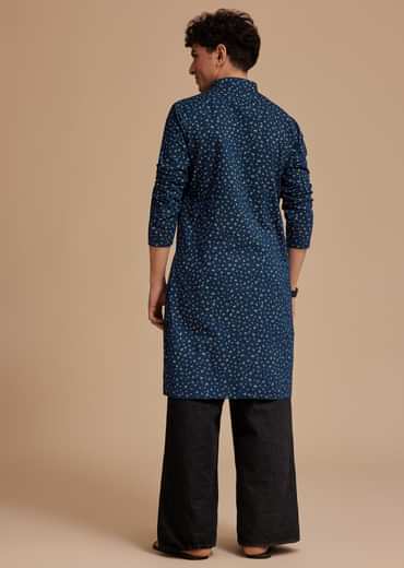 Blue Cotton Micro Printed Kurta Set