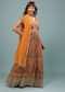 Chrome Yellow Embroidered Anarkali With Multicolour Print In Chinon