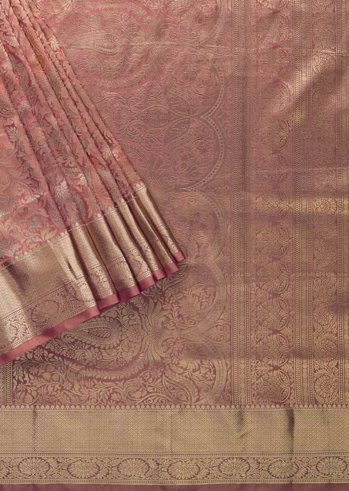 Dusty Pink Kanjivaram Saree In Pure Uppada Silk With Unstitched Blouse