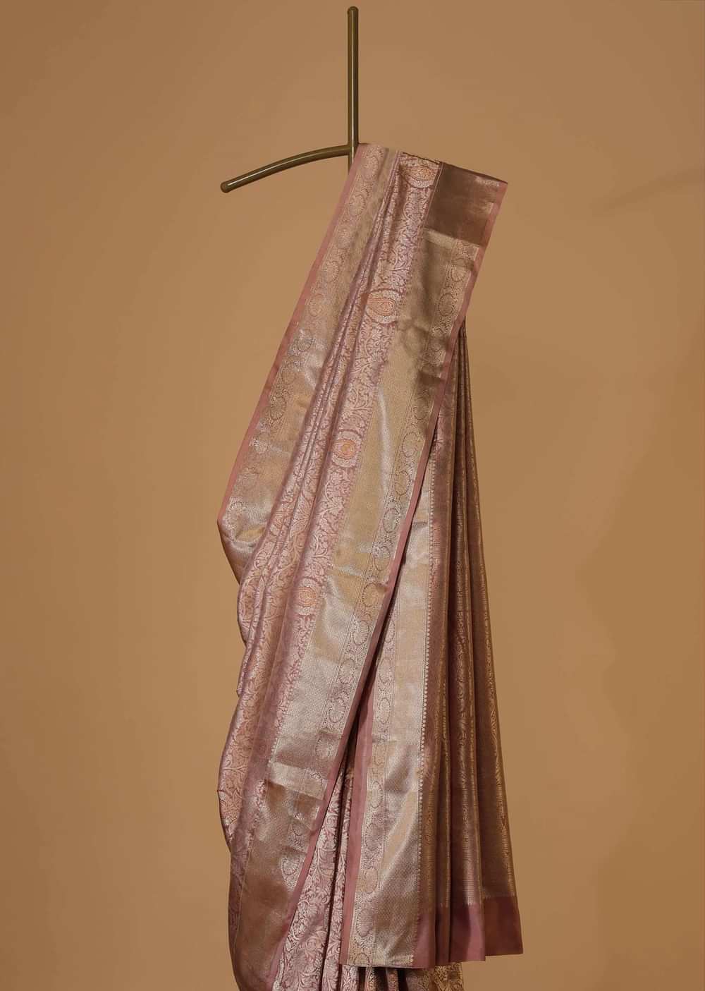 Dusty Pink Kanjivaram Saree In Pure Uppada Silk With Unstitched Blouse