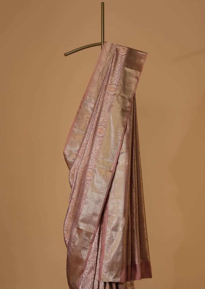 Dusty Pink Kanjivaram Saree In Pure Uppada Silk With Unstitched Blouse