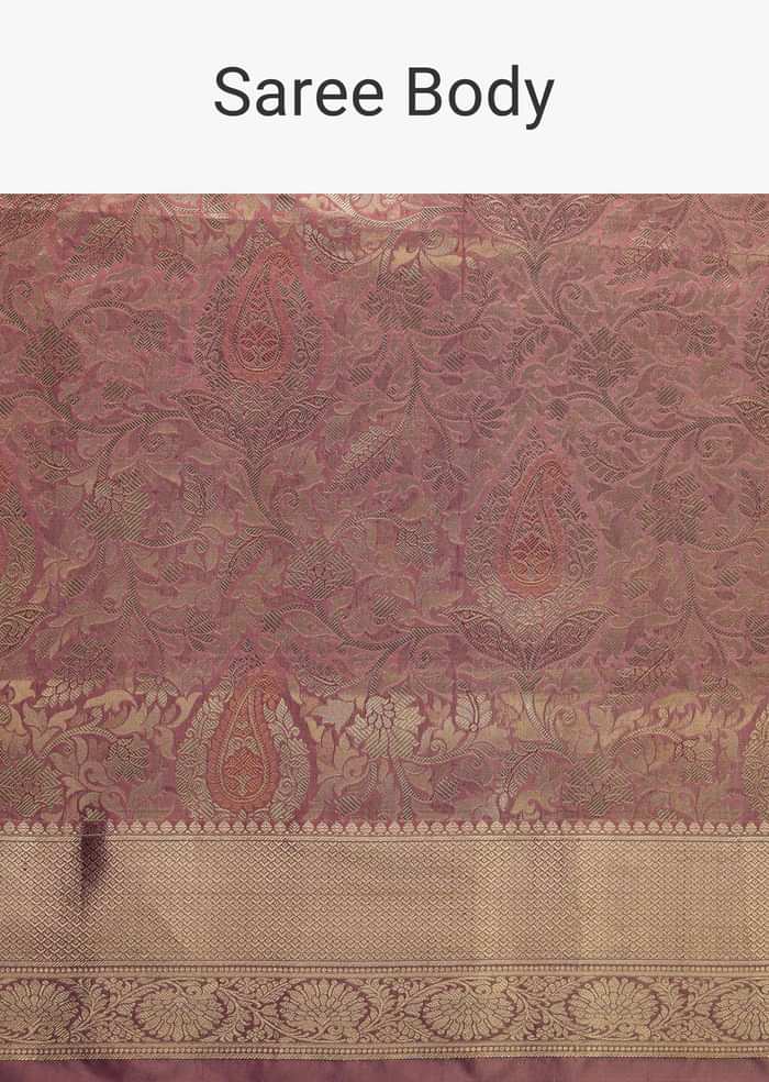 Dusty Pink Kanjivaram Saree In Pure Uppada Silk With Unstitched Blouse