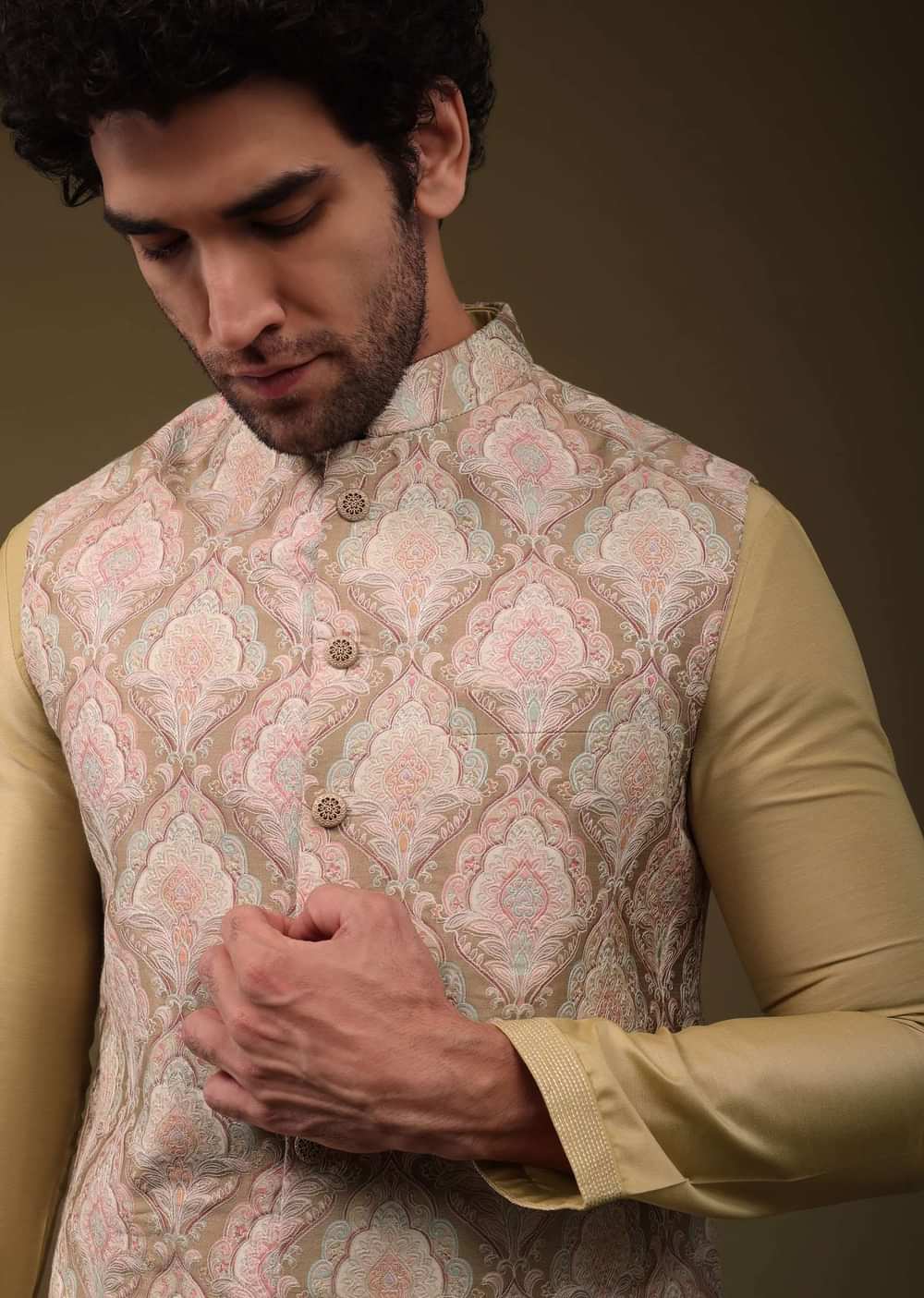 Canary Yellow Festive Bandi Jacket Set In Silk With Embroidery
