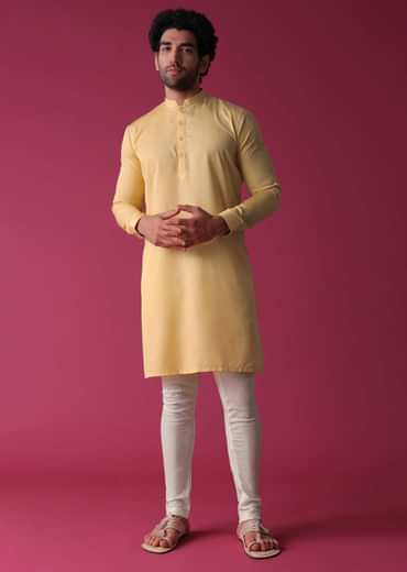 Canary Yellow Jacket Kurta Set In Art Silk With Threadwork