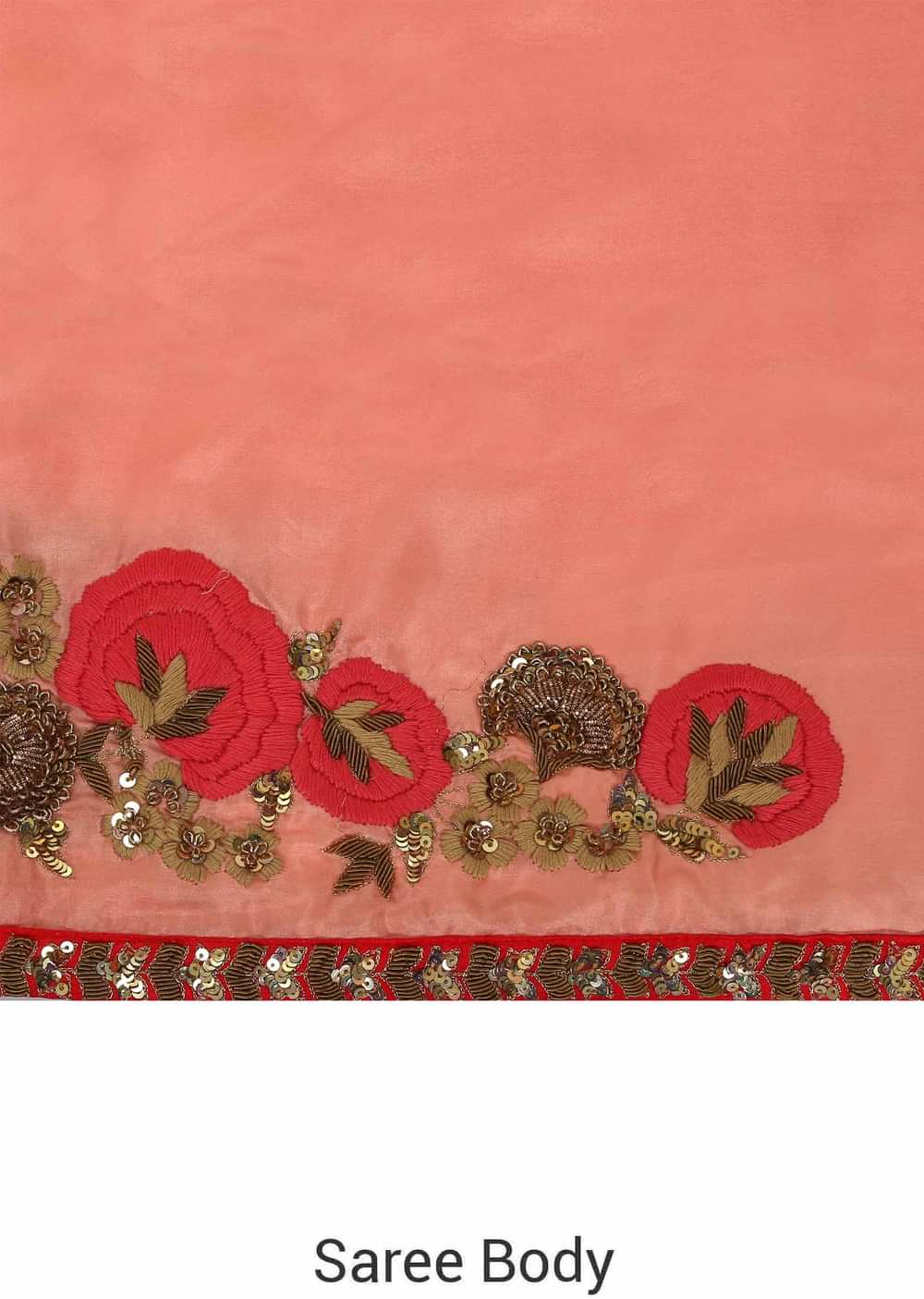 Candy pink saree in satin with resham embroidered butti and border only on Kalki