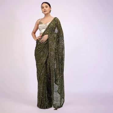 Capulet Olive Green Saree In Sequins With Embroidery
