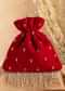 Carmine Red Potli Hand Embroidered In Raw Silk
