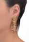 Carved gold plated dangling earrings with pearls and crystal tassels only on Kalki