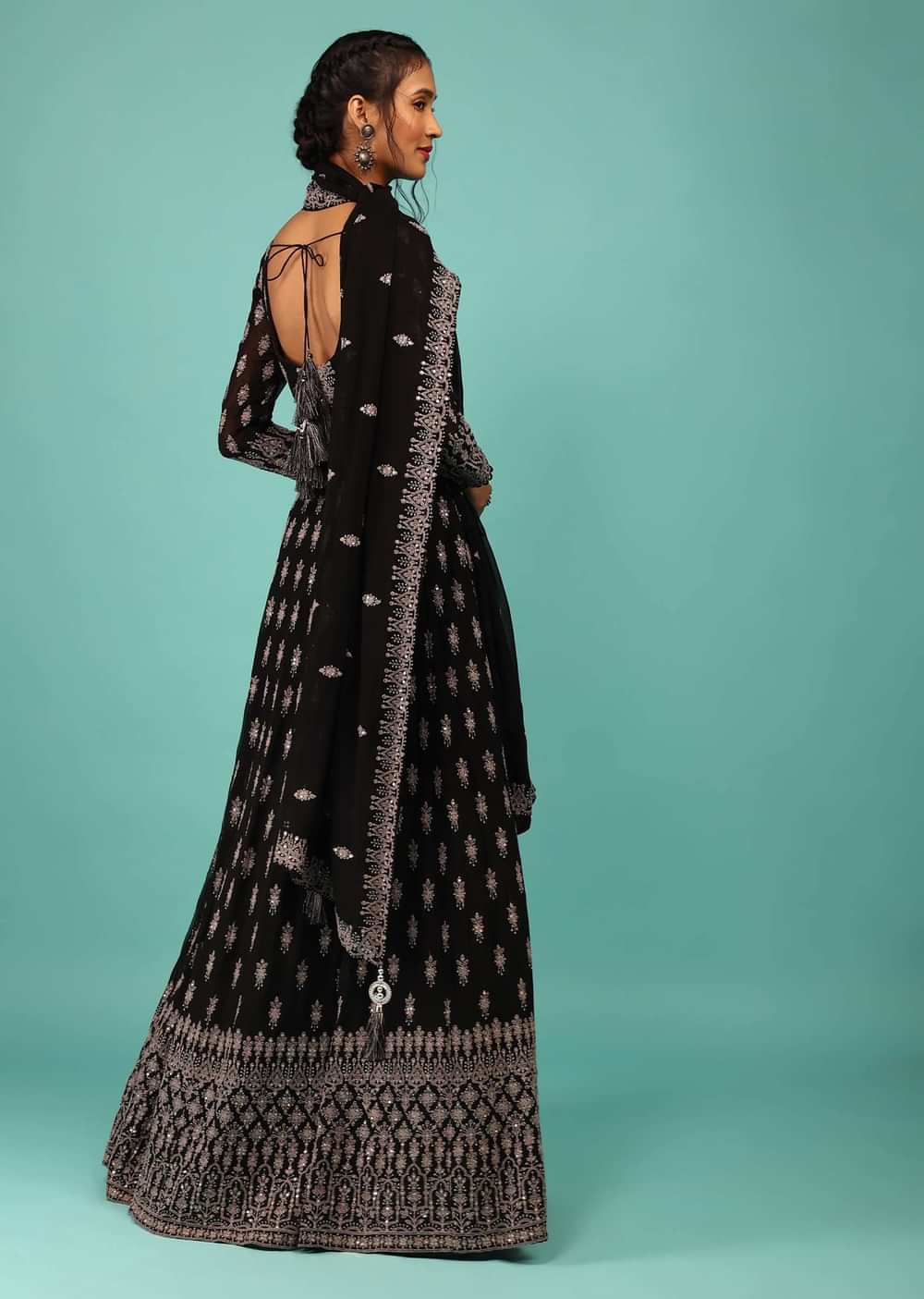 Black Anarkali Suit In Georgette With Embroidery In Thread & Sequins