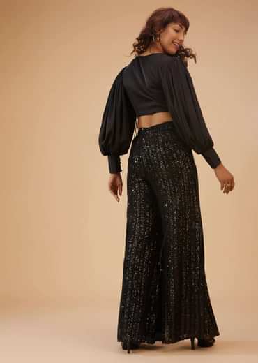 Caviar Black Palazzo And Crop-Top Set