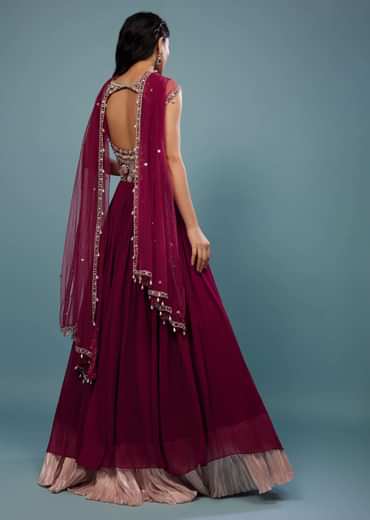 Wine Red Embroidered Anarkali Suit In Viscose Georgette
