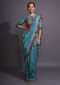 Cerulean Blue Saree With Thread Embroidered Floral Design And Tassels On The Border Online - Kalki Fashion