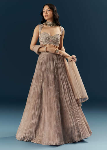 Champagne Gold Organza Bridesmaid Lehenga With Heavy Embroidery