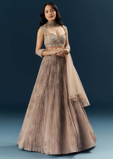 Champagne Gold Organza Bridesmaid Lehenga With Heavy Embroidery