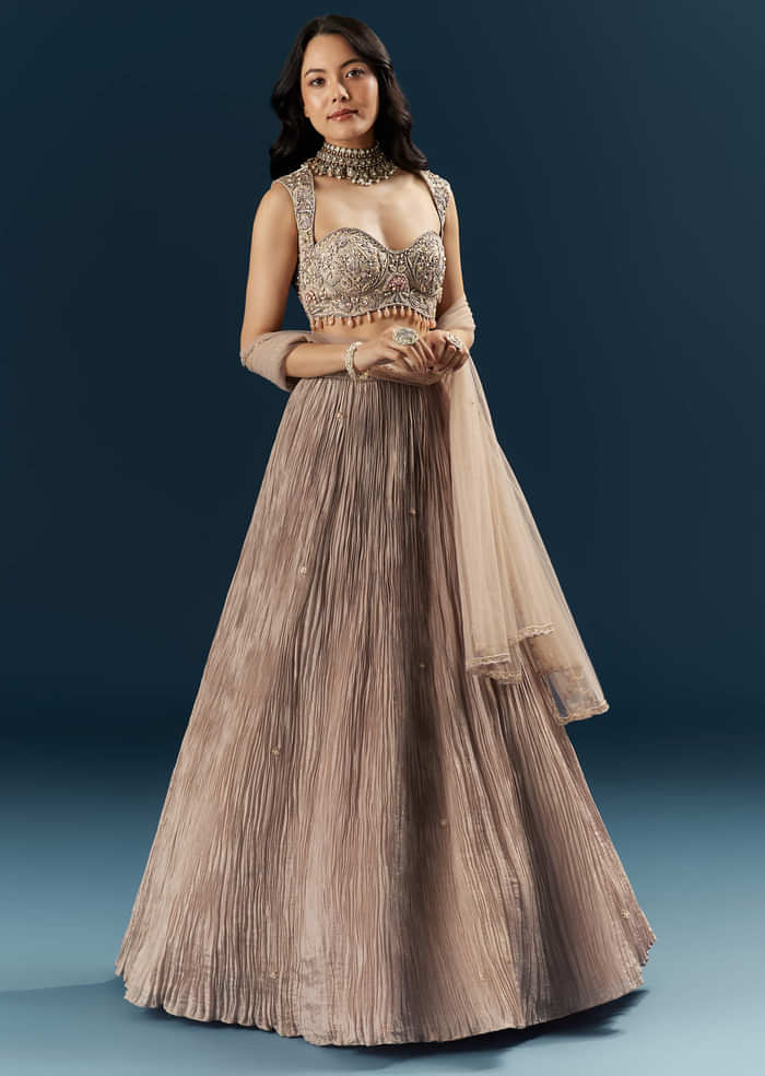 Champagne Gold Organza Bridesmaid Lehenga With Heavy Embroidery