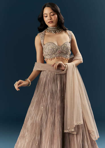Champagne Gold Organza Bridesmaid Lehenga With Heavy Embroidery