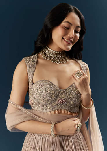 Champagne Gold Organza Bridesmaid Lehenga With Heavy Embroidery