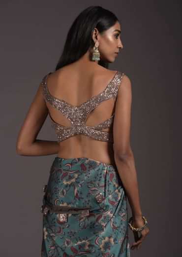 Champagne Gold Sleeveless Blouse Embellished In Sequins With Cutouts On The Sides And Back