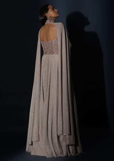 Champagne Gown With Embellished Sweetheart Cut Bodice And Spaghetti Straps Online - Kalki Fashion