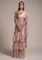 Champagne Pink Ready Pleated Ruffle Saree In Satin With Layered Design And Kundan Embellished Blouse Online - Kalki Fashion