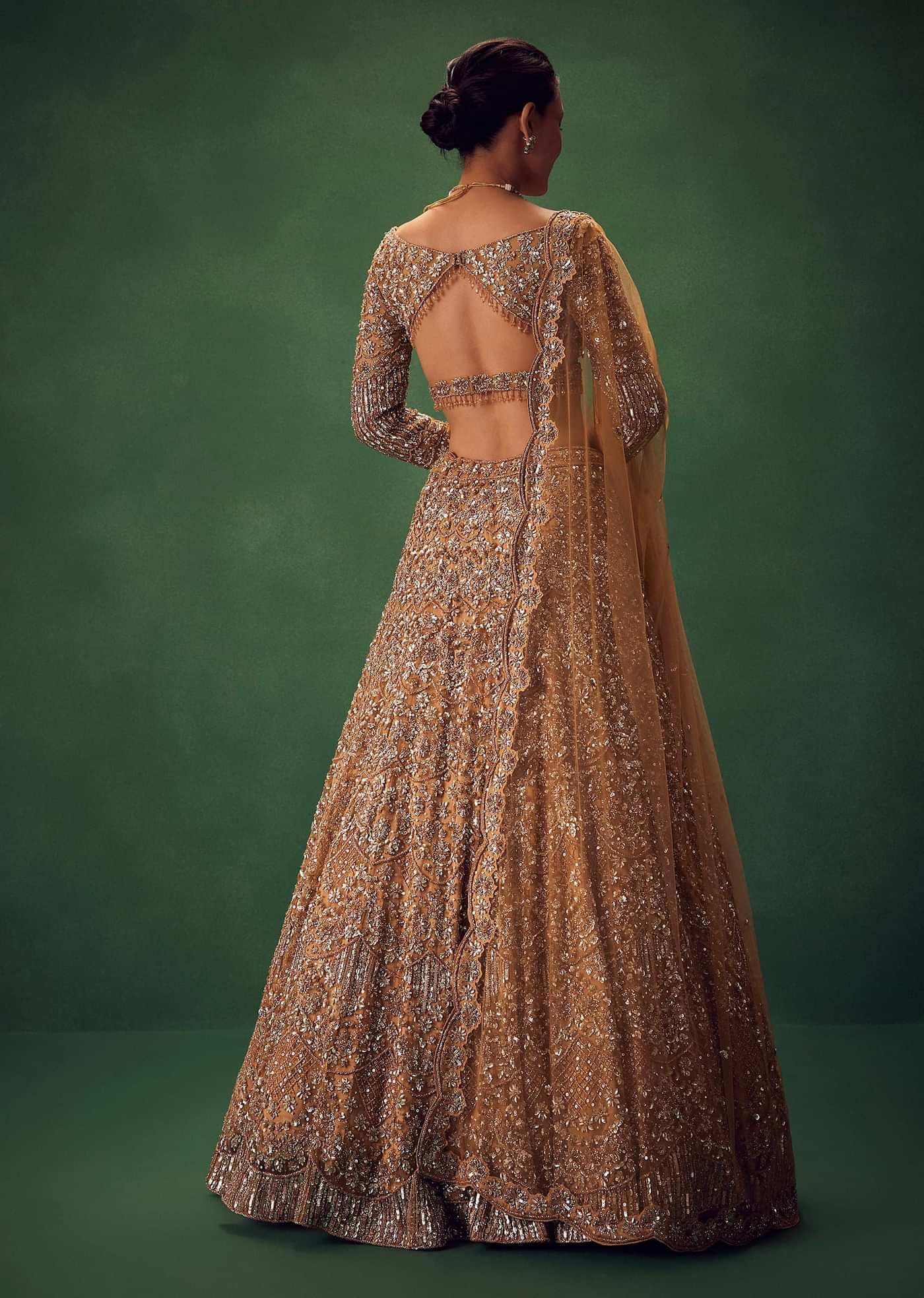 Champagne Gold Hand Embroidered Sequin Work Lehenga Set