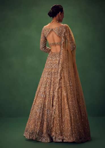 Champagne Gold Hand Embroidered Sequin Work Lehenga Set