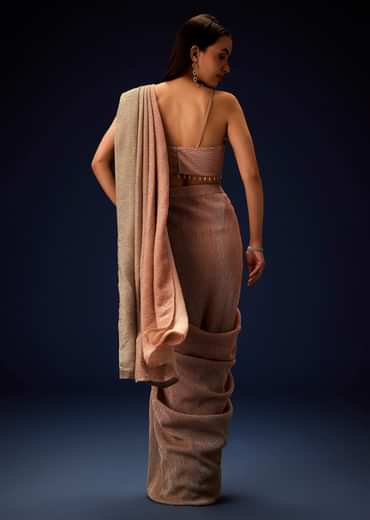 Champagne Ombre Ready To Wear Saree With Pleated Saree