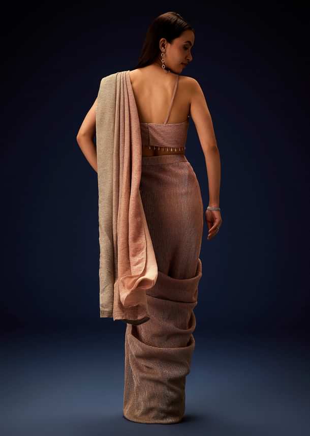 Champagne Ombre Ready To Wear Saree With Pleated Saree