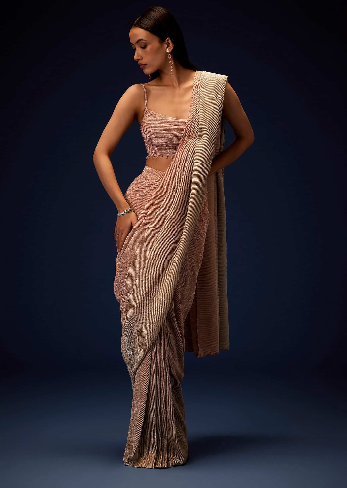 Champagne Ombre Ready To Wear Saree With Pleated Saree