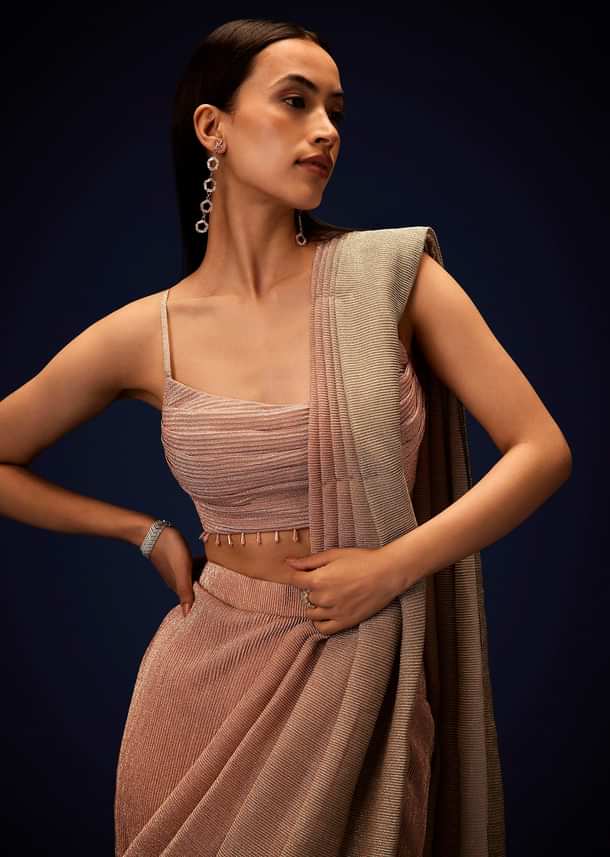Champagne Ombre Ready To Wear Saree With Pleated Saree
